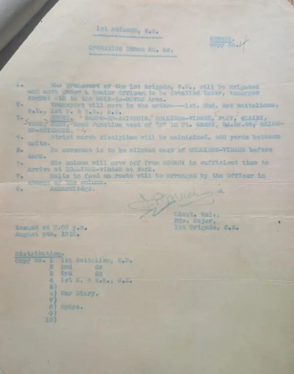 Operation Order No. 96, 5 August 1918: the transport move to the Bois-de-Boves