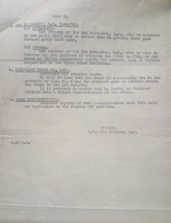 Second page of the 17 September 1918 draft instruction, covering the 3rd Battalion's bridging tasks and a note on aeroplane photograph No. 3810 showing the canal practically dry near Lock No. 4