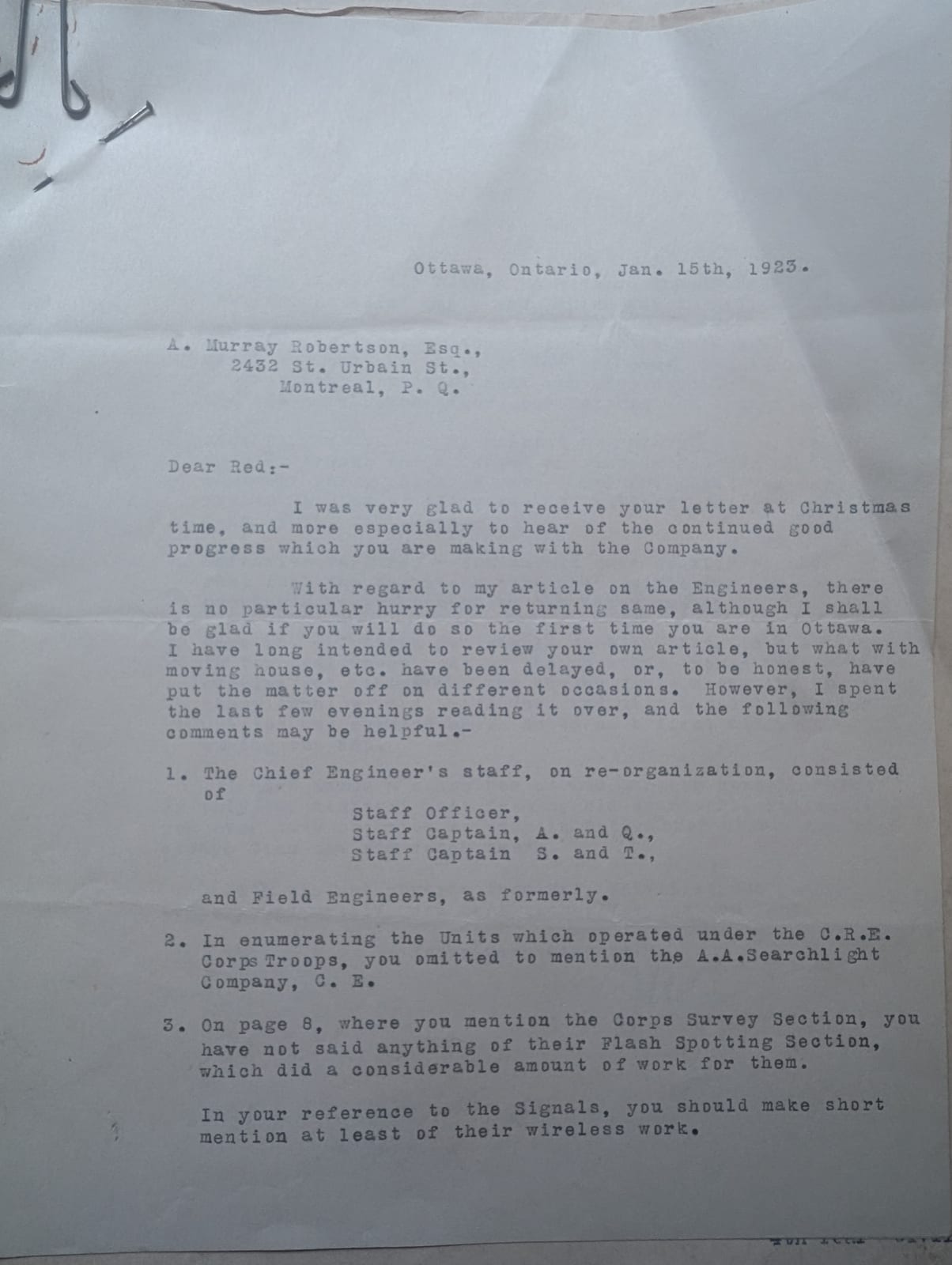 Letter from Mel, January 15, 1923, page 1