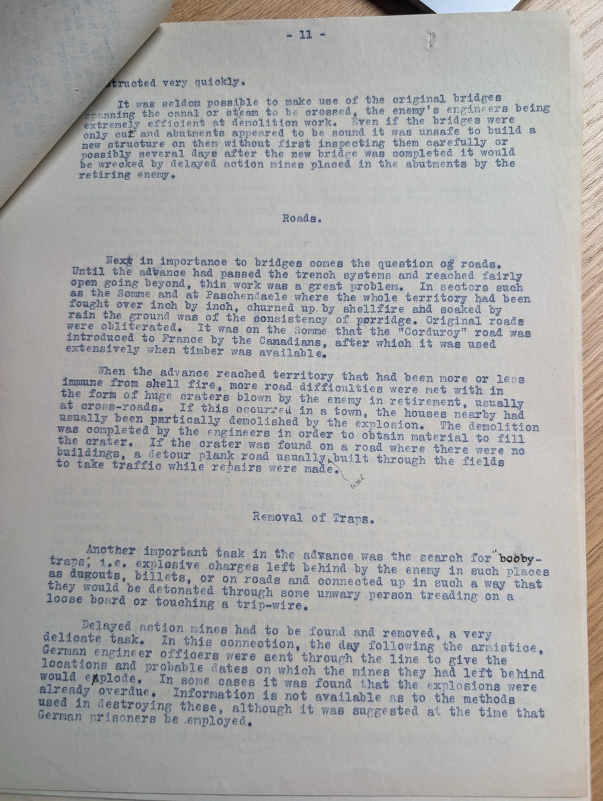 Page 11: road work and booby-trap clearance