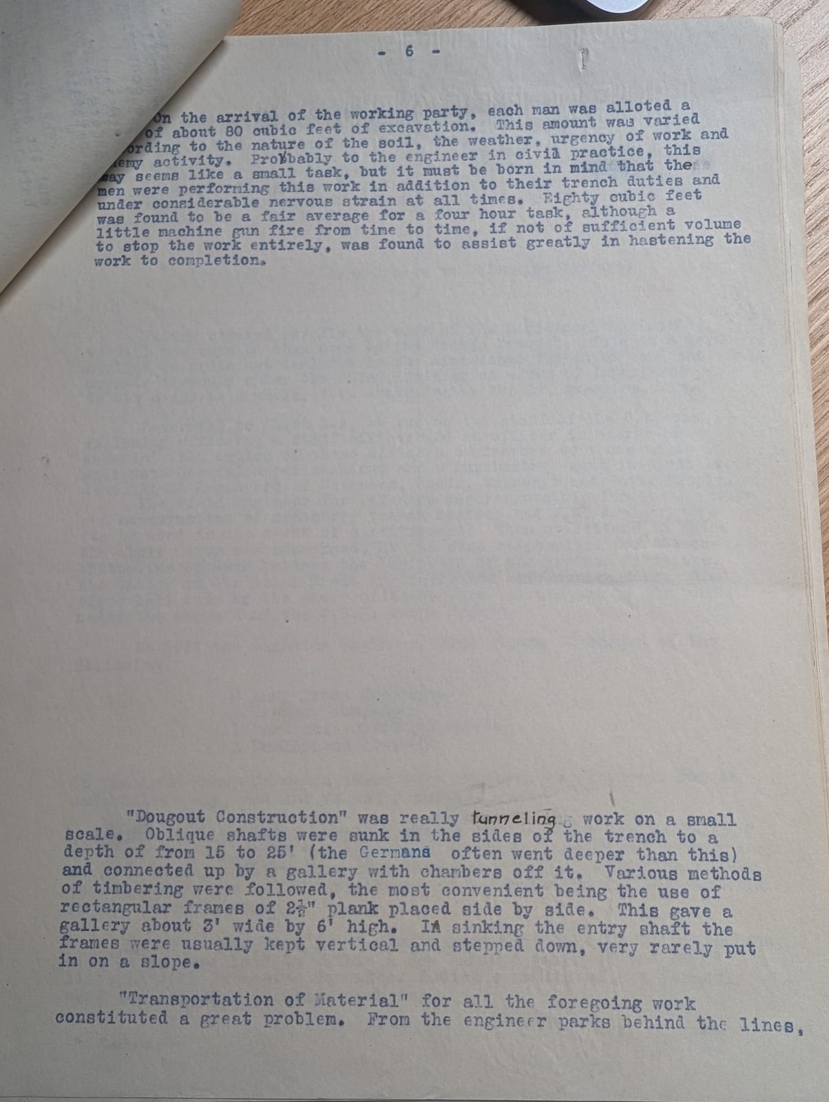 Page 6: dugout construction and transport of material