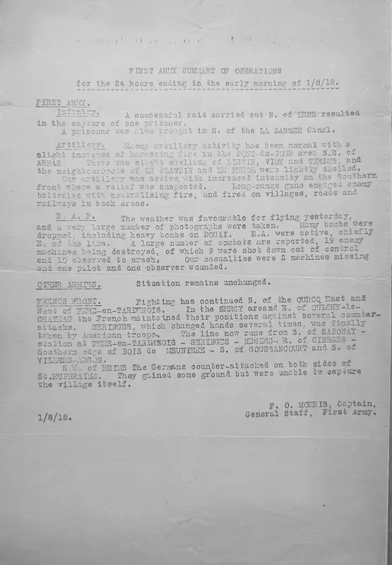 First Army Summary of Operations for the 24 hours ending 1 August 1918