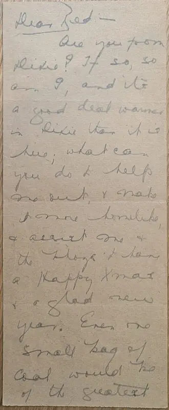 Handwritten pencil note, first panel: “Dear Red:— Are you from Dixie? If so, so am I …”