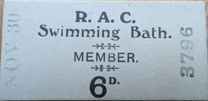 Royal Automobile Club swimming bath member ticket, sixpence