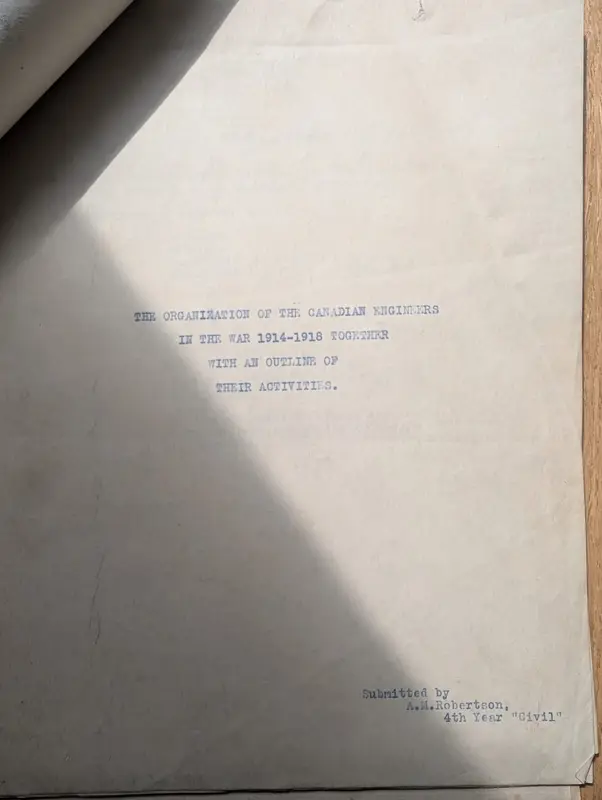 Title page of Robertson's 1921 paper on the Canadian Engineers