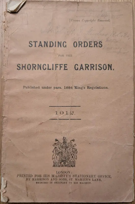 Standing Orders for the Shorncliffe Garrison, 1912, cover
