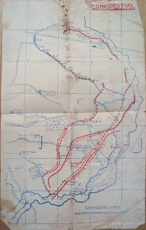 Canadian Corps situation map, 'Approximate Situation Evening June 3rd,' 1916: the Battle of Mount Sorrel
