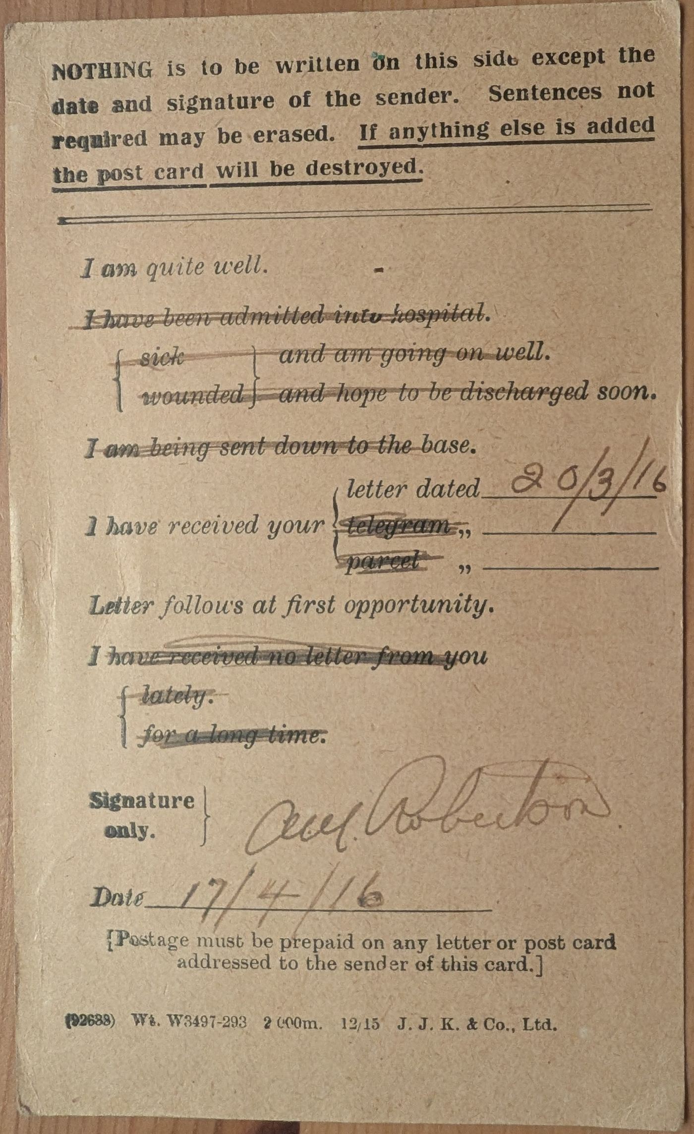 Field Service Post Card