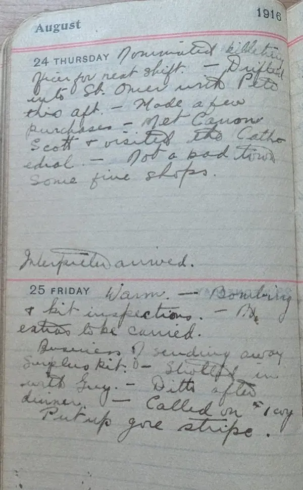 Diary scan, August 24, 1916 (Thursday)