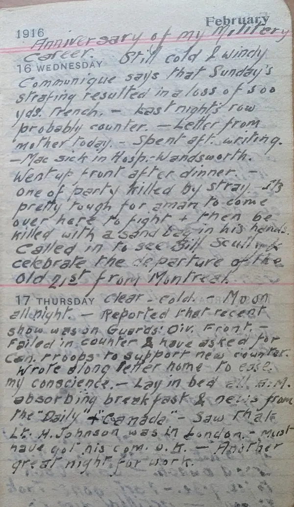 Diary scan, February 16, 1916 (Wednesday)