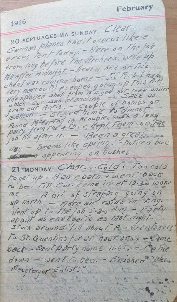 Diary scan, February 20, 1916 (Sunday)