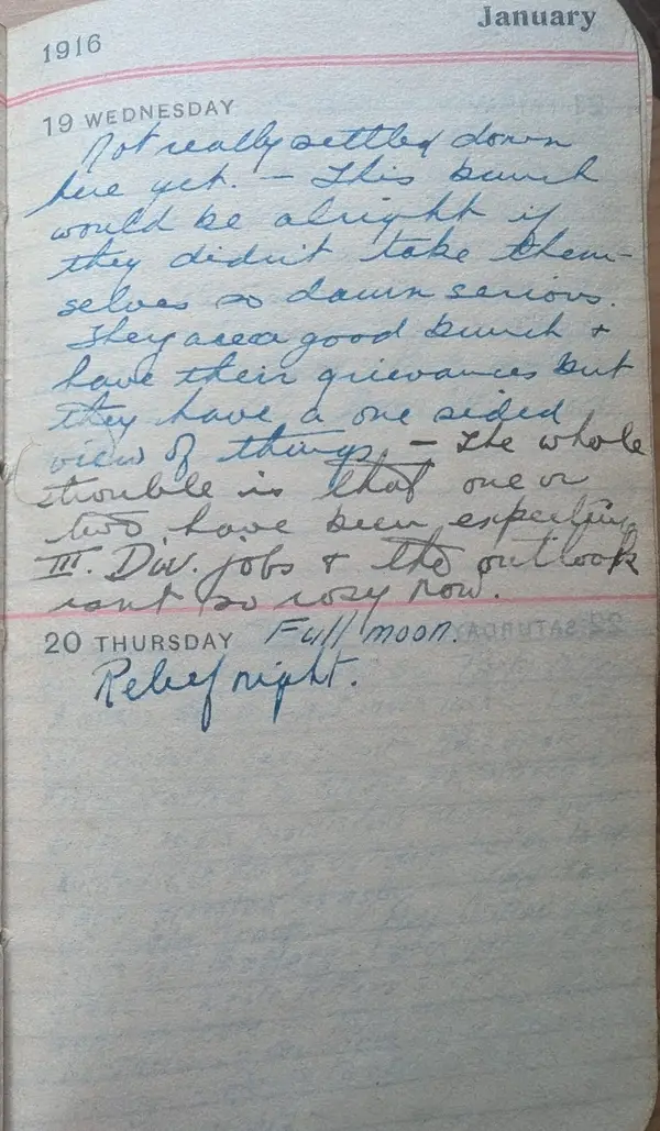 Diary scan, January 19, 1916 (Wednesday)