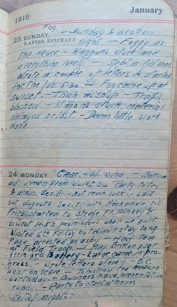 Diary scan, January 23, 1916 (Sunday)