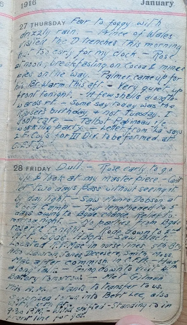 Diary scan, January 27, 1916 (Thursday)