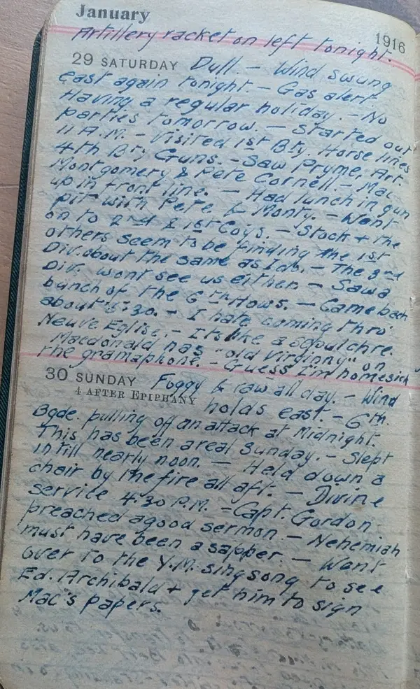 Diary scan, January 29, 1916 (Saturday)