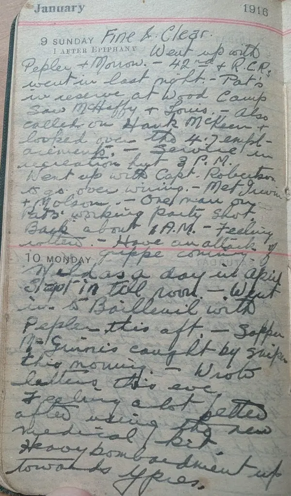 Diary scan, January 9, 1916 (Sunday)