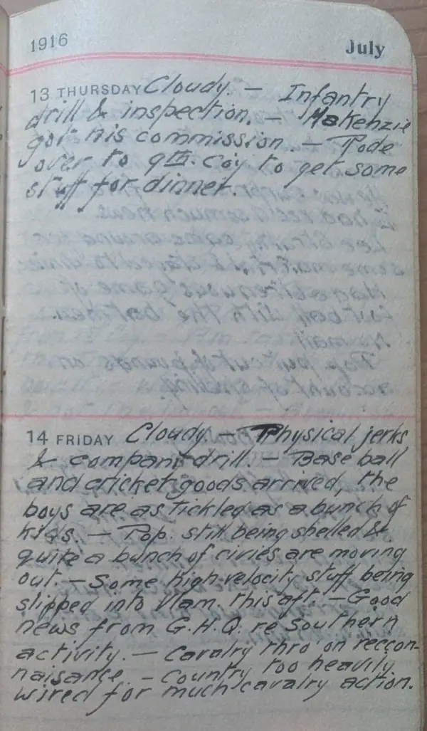 Diary scan, July 13, 1916 (Thursday)