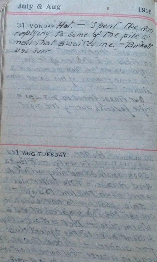 Diary scan, July 31, 1916 (Monday)