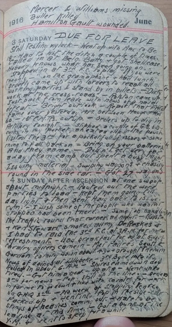 Diary scan, June 3–4, 1916 (Saturday–Sunday, combined entry)