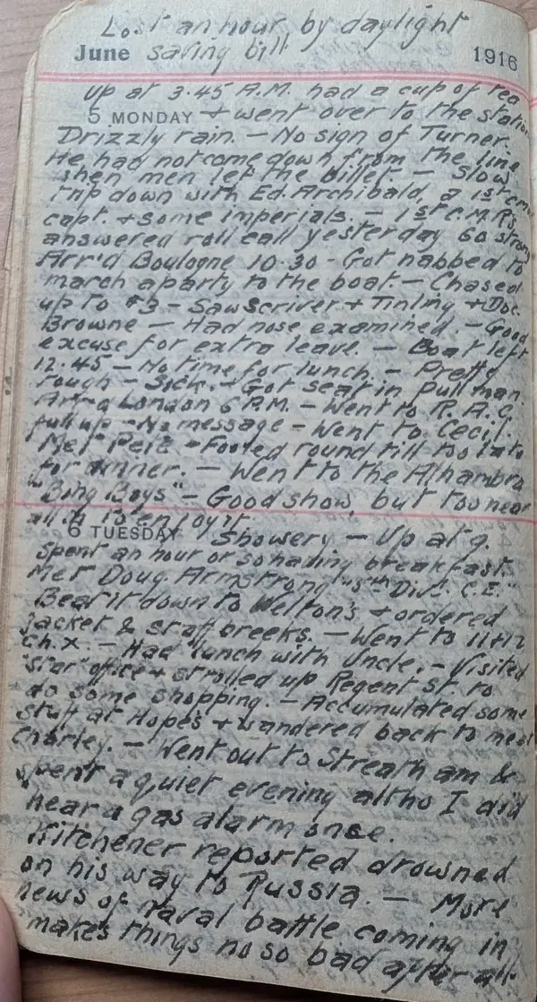 Diary scan, June 5, 1916 (Monday)