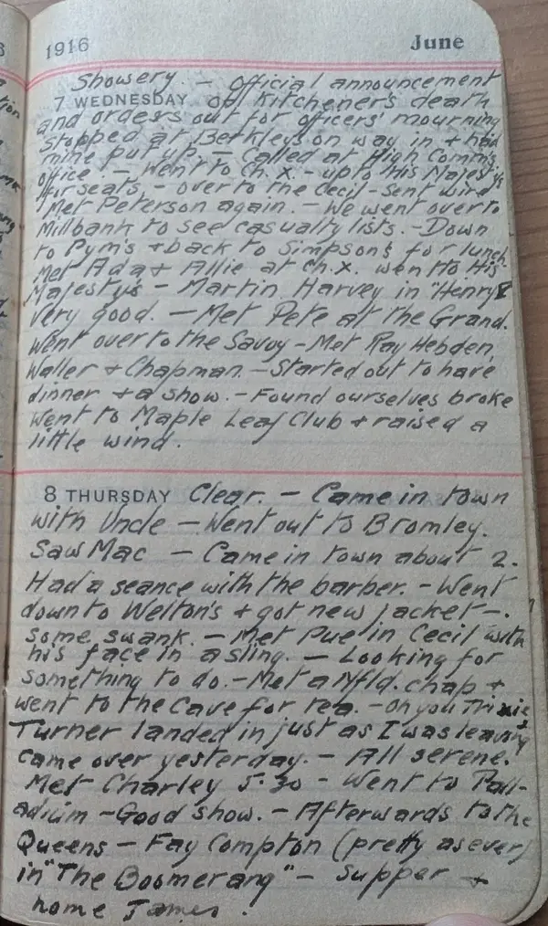 Diary scan, June 7, 1916 (Wednesday)