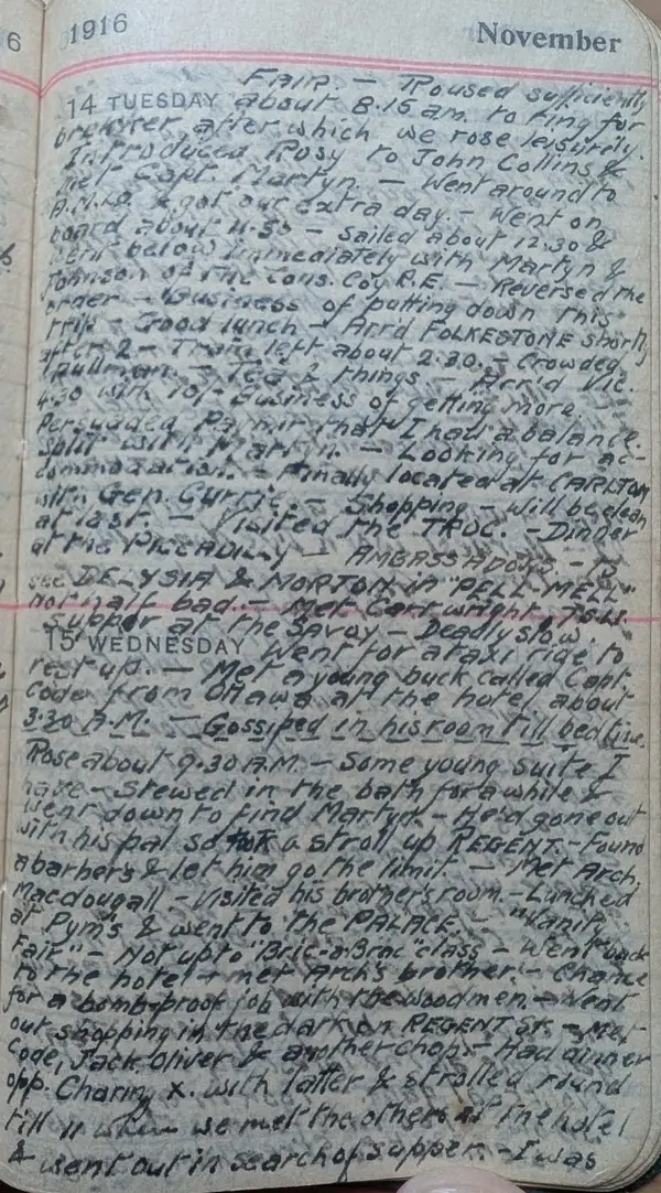 Diary scan, November 14, 1916 (Tuesday)