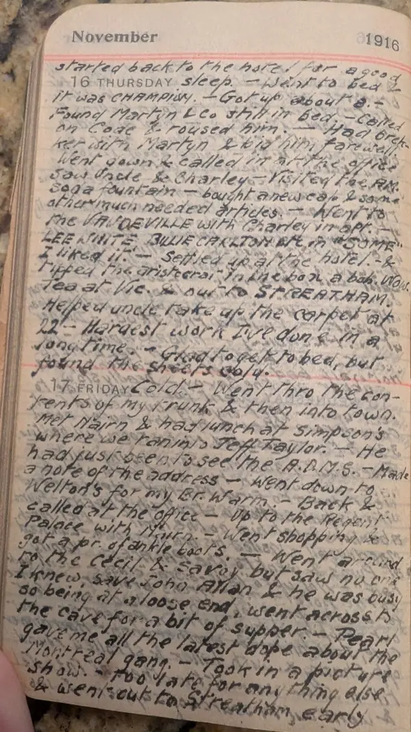 Diary scan, November 16, 1916 (Thursday)