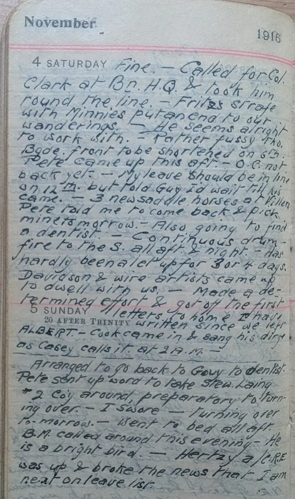 Diary scan, November 4, 1916 (Saturday)
