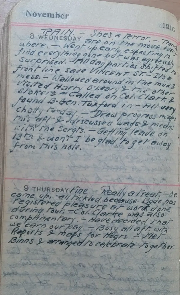 Diary scan, November 8, 1916 (Wednesday)