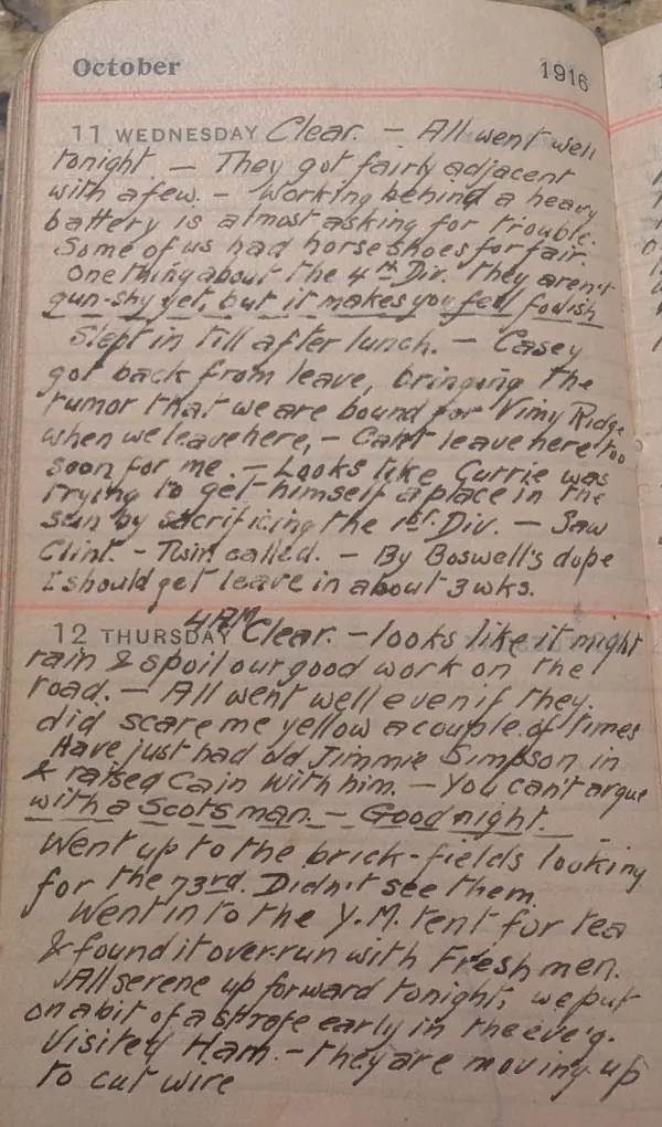 Diary scan, October 11, 1916 (Wednesday)