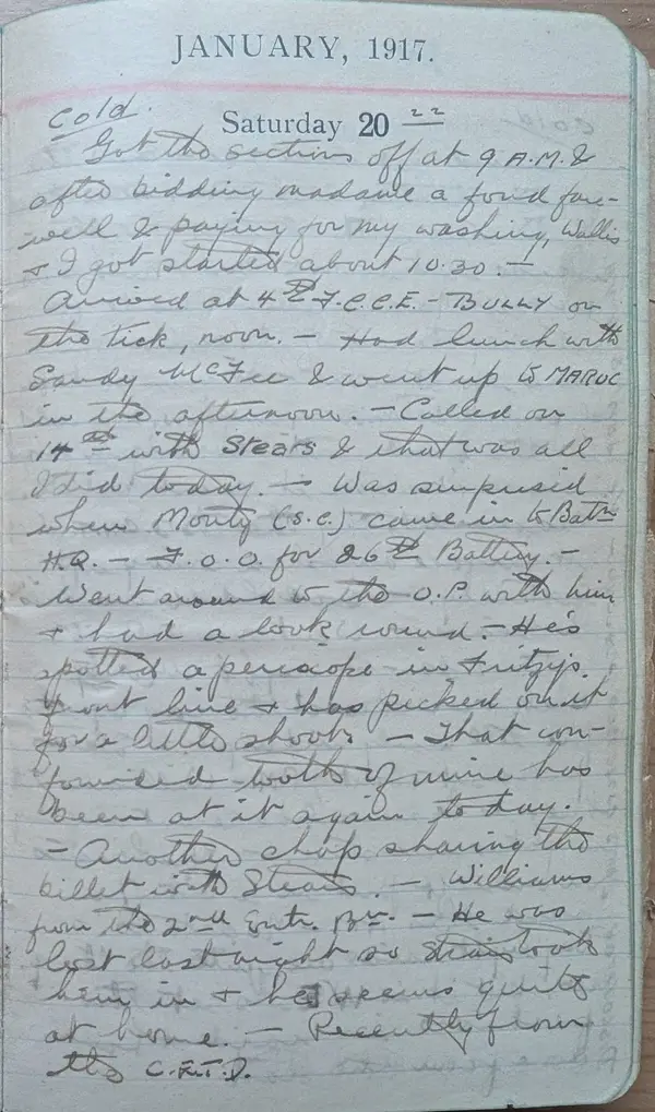 Diary scan, January 20, 1917 (Saturday)