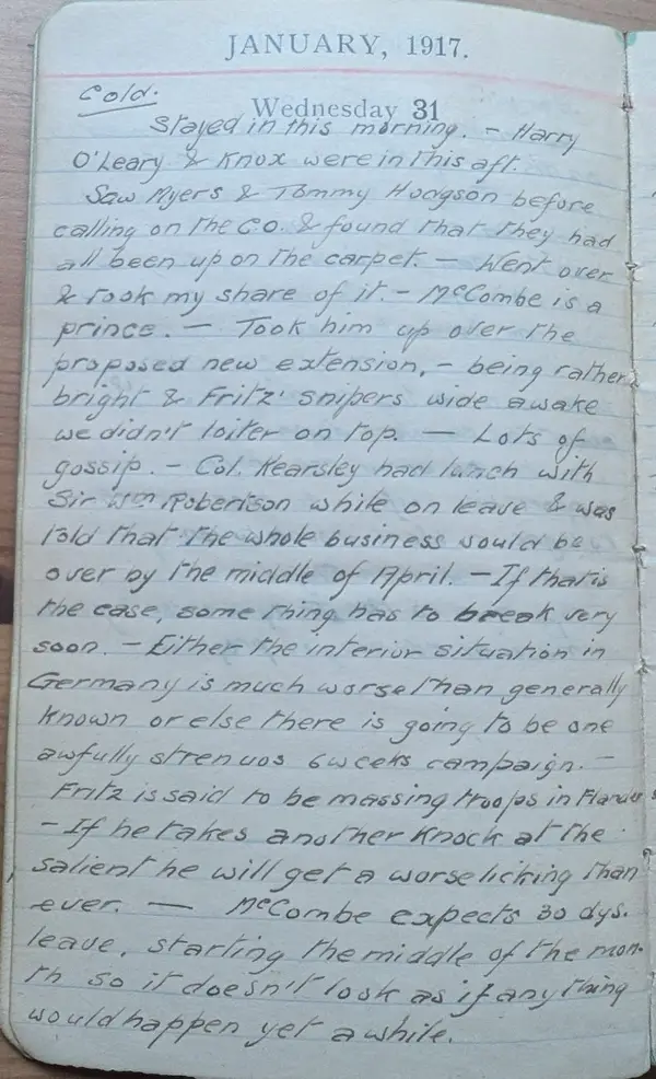 Diary scan, January 31, 1917 (Wednesday)
