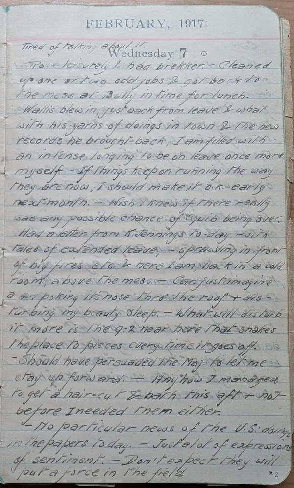 Diary scan, February 7, 1917 (Wednesday)