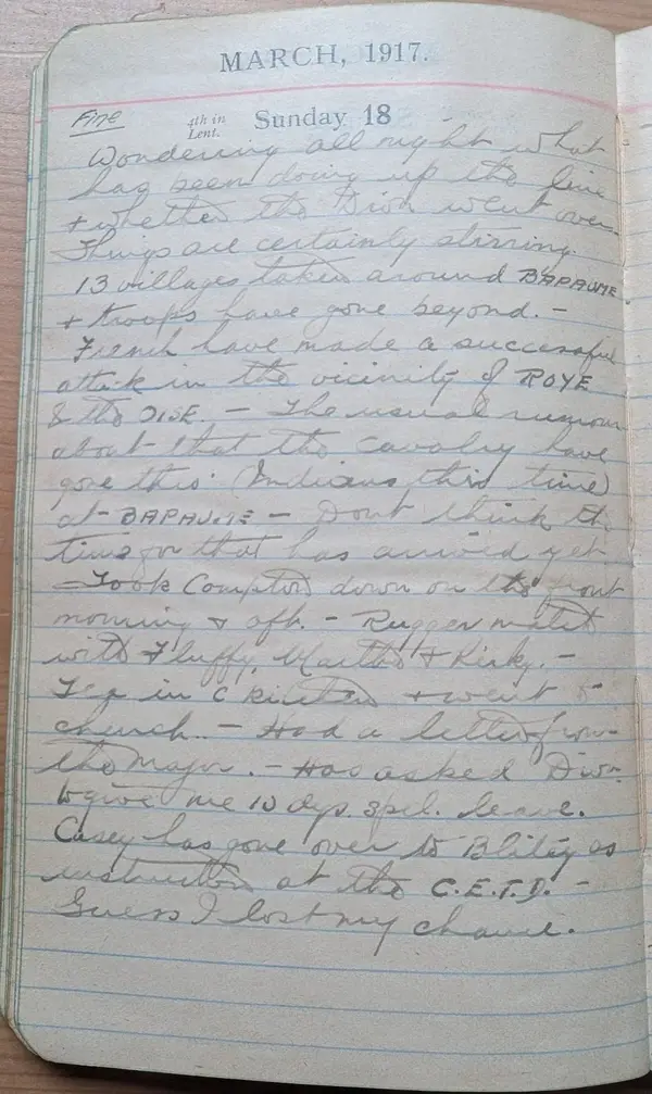 Diary scan, March 18, 1917 (Sunday)
