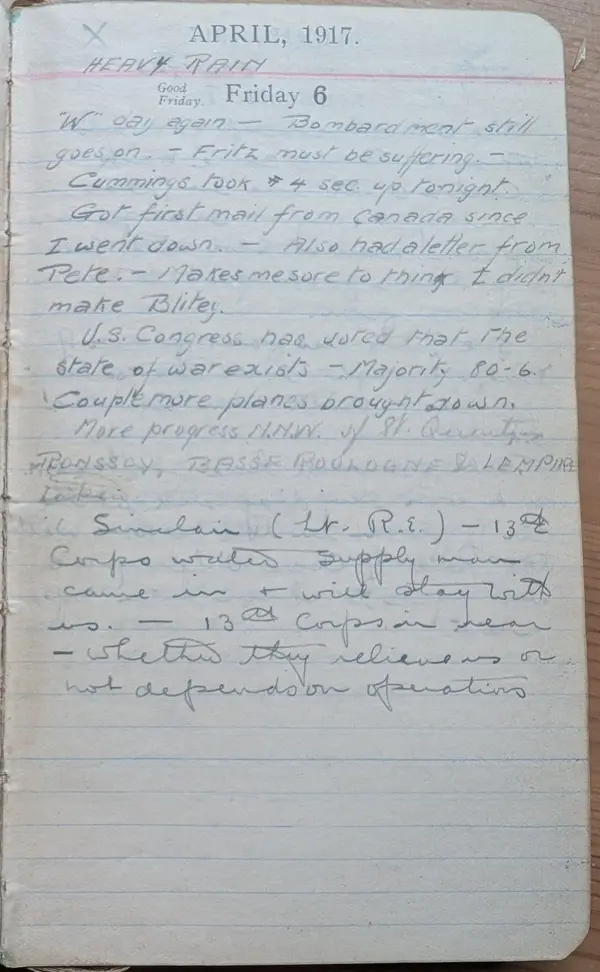 Diary scan, April 6, 1917 (Friday)