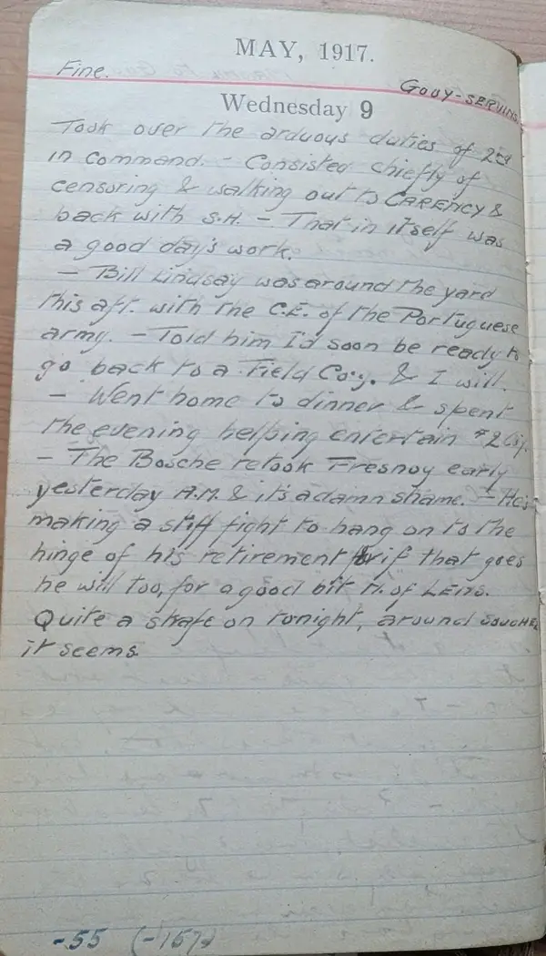 Diary scan, May 9, 1917 (Wednesday)