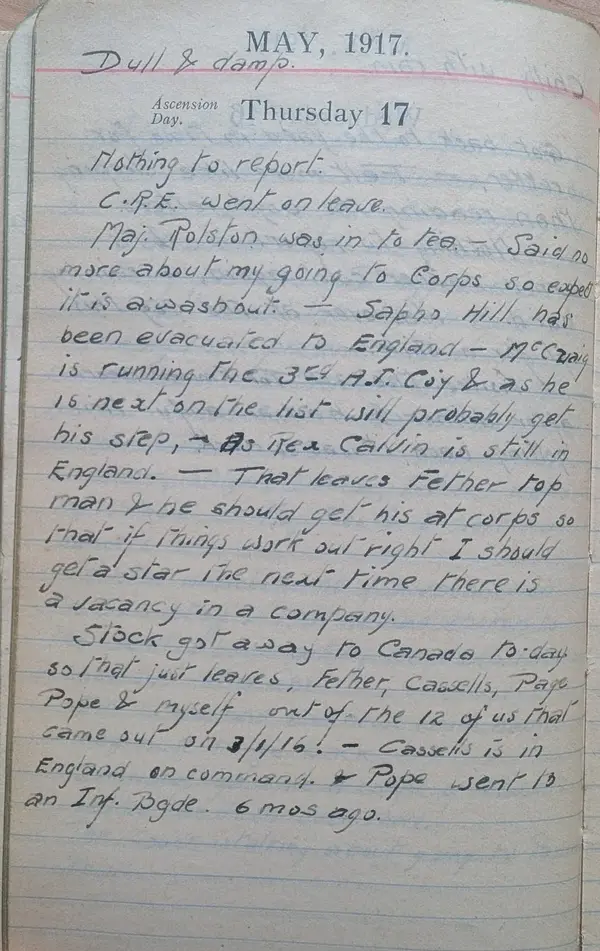 Diary scan, May 17, 1917 (Thursday)