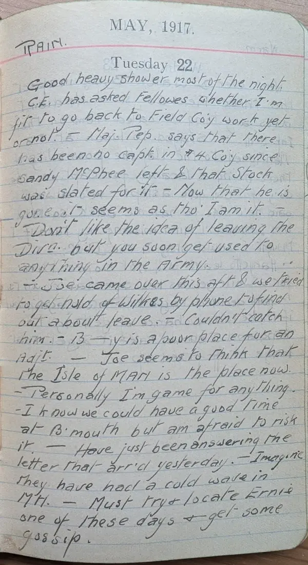 Diary scan, May 22, 1917 (Tuesday)