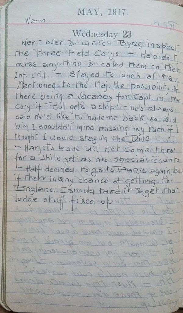 Diary scan, May 23, 1917 (Wednesday)