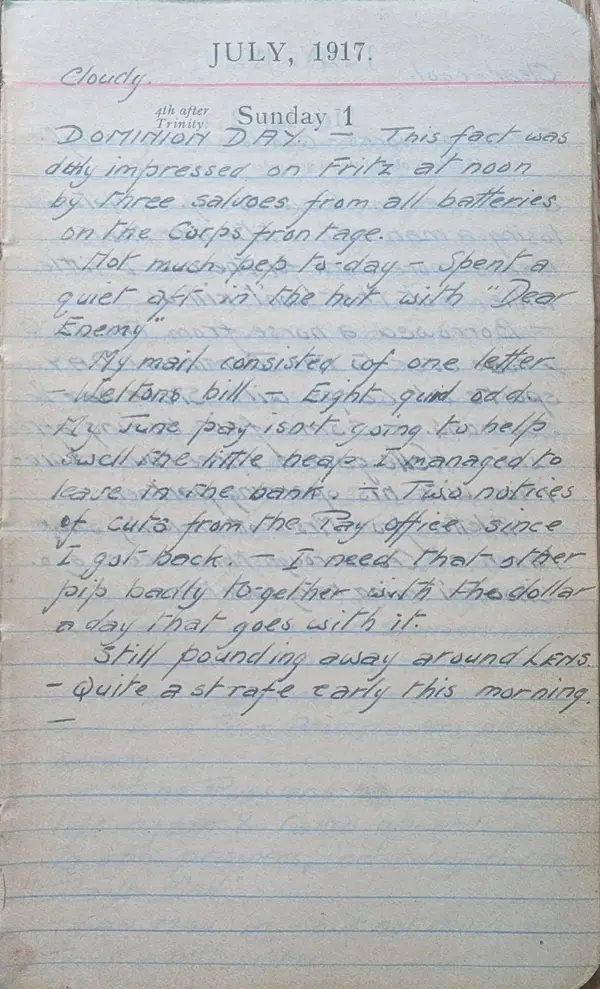 Diary scan, July 1, 1917 (Sunday)