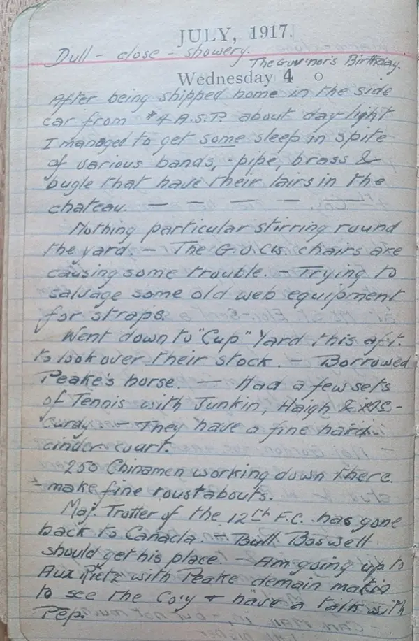 Diary scan, July 4, 1917 (Wednesday)