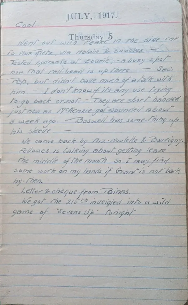 Diary scan, July 5, 1917 (Thursday)