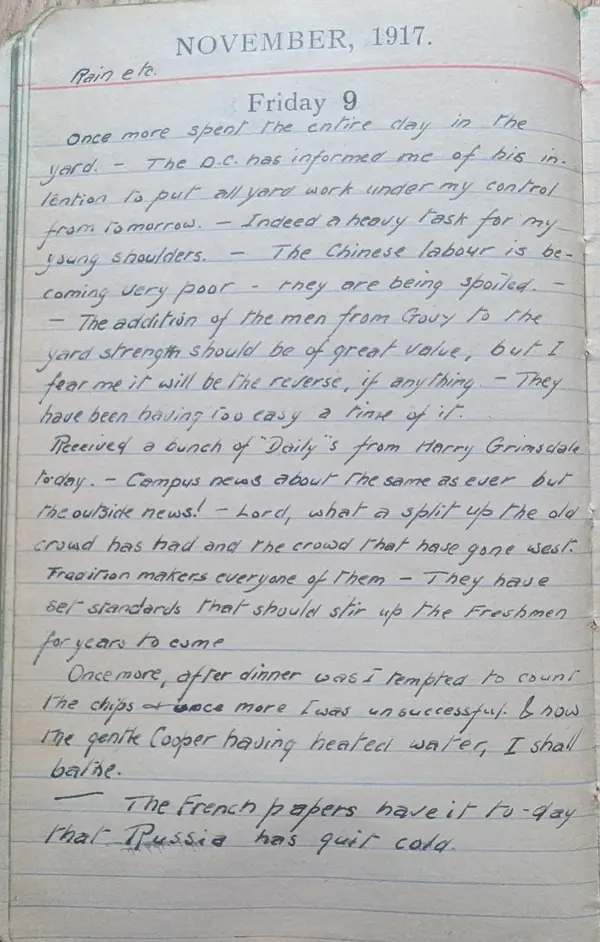 Diary scan, November 9, 1917 (Friday)