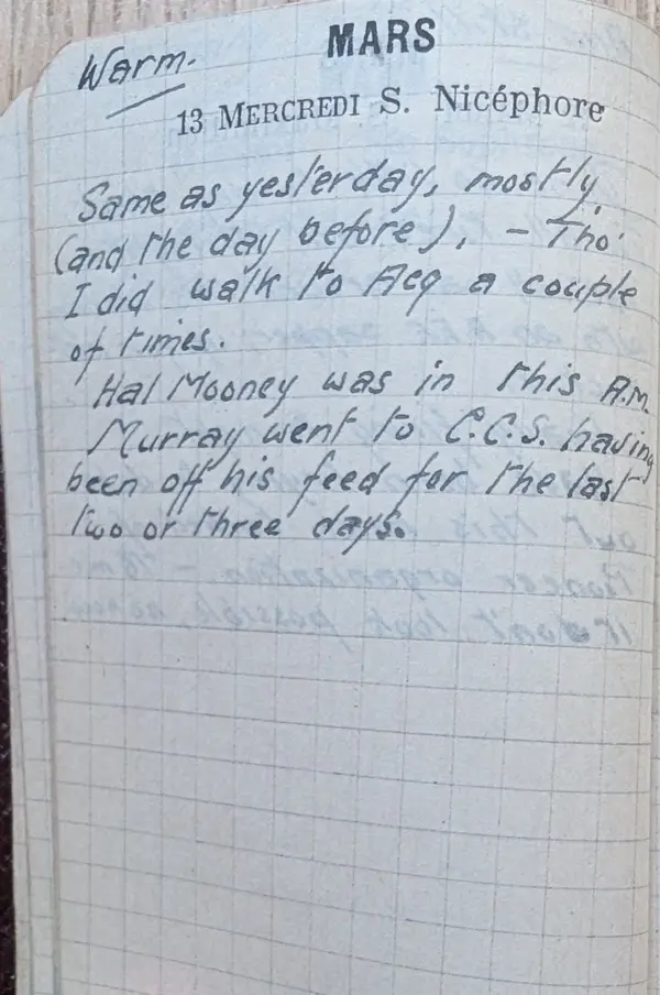 Diary scan, March 13, 1918 (Wednesday)