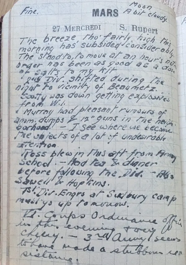Diary scan, March 27, 1918 (Wednesday)
