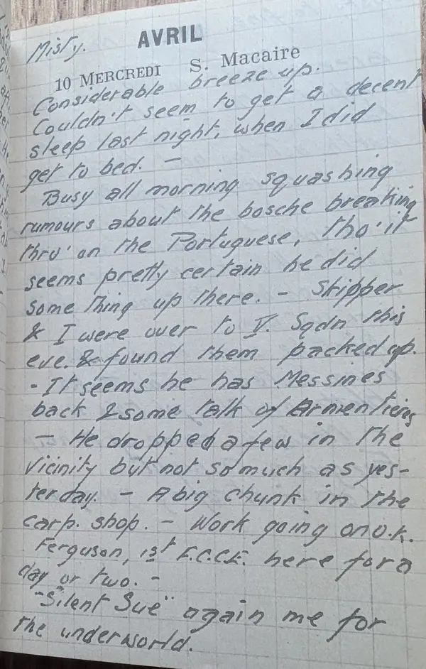 Diary scan, April 10, 1918 (Wednesday)