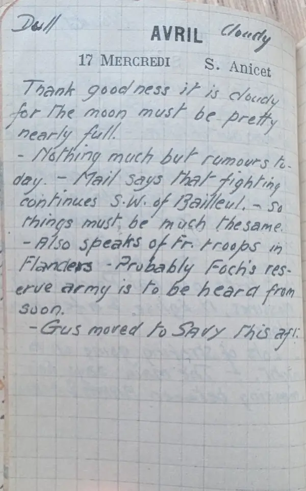 Diary scan, April 17, 1918 (Wednesday)