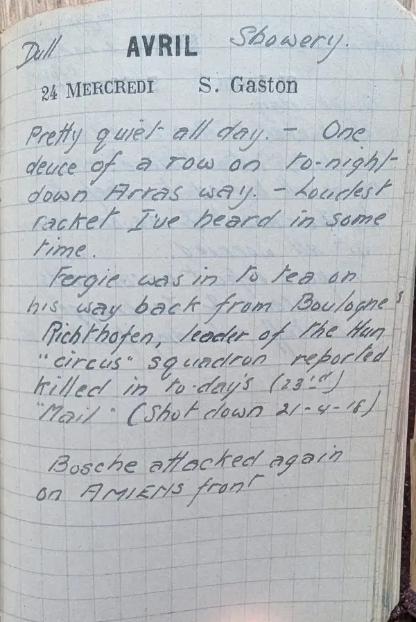 Diary scan, April 24, 1918 (Wednesday)