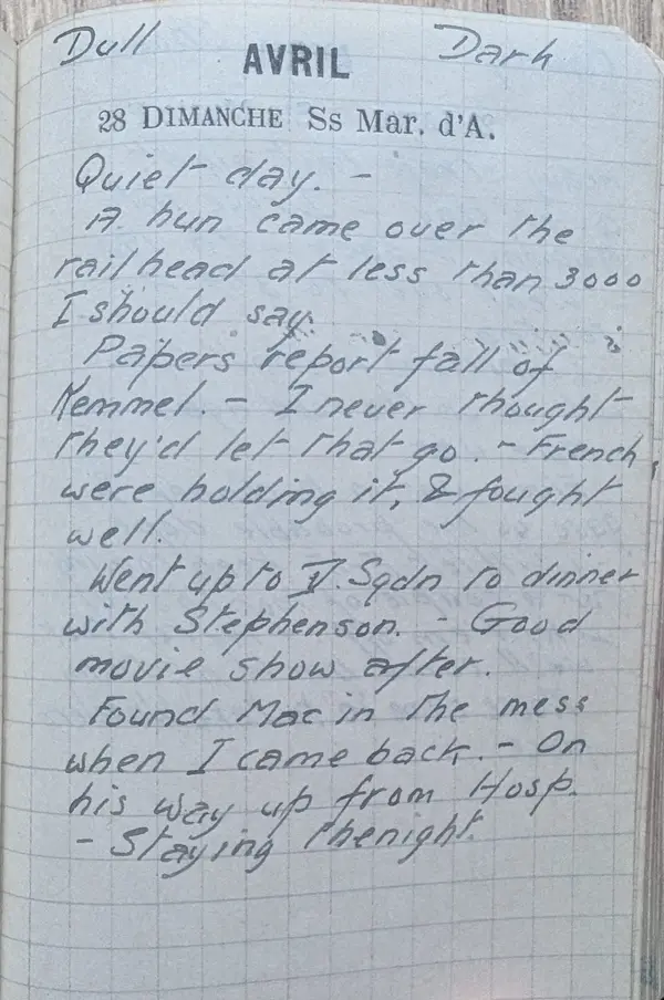 Diary scan, April 28, 1918 (Sunday)