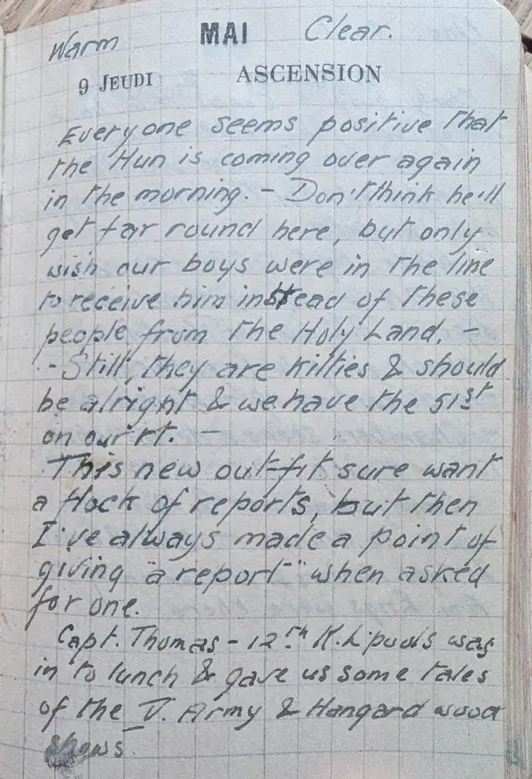 Diary scan, May 9, 1918 (Thursday)